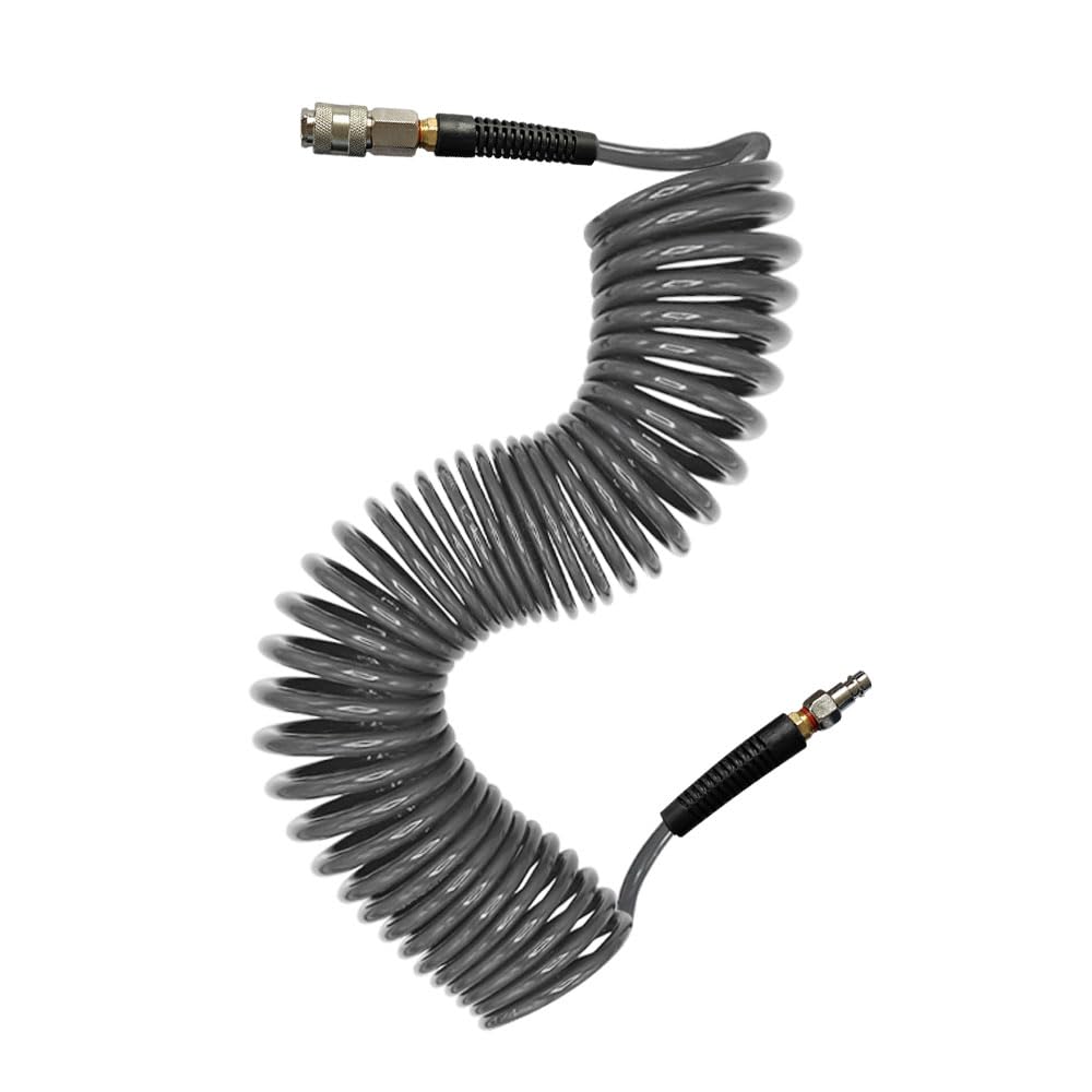 aunstarwei Air Compressor Hose Polyurethane(PU) Recoil Grey with 1/4" Europe Quick Coupler and Plug Fittings, 10m Length