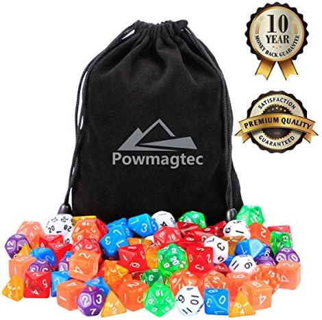 Polyhedral Dice Pack of 7 Dices in Multiple Colors | 1 Complete Sets | 4, 6, 8, 10, 12, 20 and 30 Sided Dice Included |At Least 4 Colors| Large Durable Velvet &amp; Satin Dice Bag Included