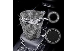 POMELO LITCHI PITAYA Bling Car Cigarette Ashtray, Stainless Auto Car Cigarette Ashtray with Lid and Blue LED Light Indicator Smokeless Vehicle Cigarette Ashtray Ash for Car Cup Holder,Home, Office(Black)