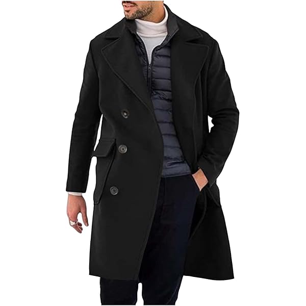 Men's Fleece Lined Hoodies Single Breasted Trench Coat Fake 2