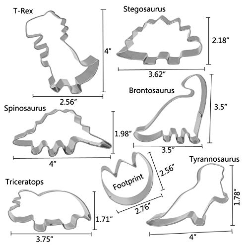 image for Bonropin Dinosaur Cookie Cutter Set - 7 Piece Stainless Steel Cutters 