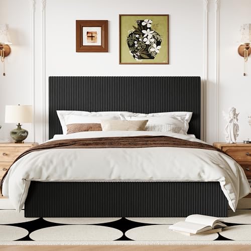 Allewie Full Bed Frame, Upholstered Platform Bed, Adjustable Vertical Channel T…