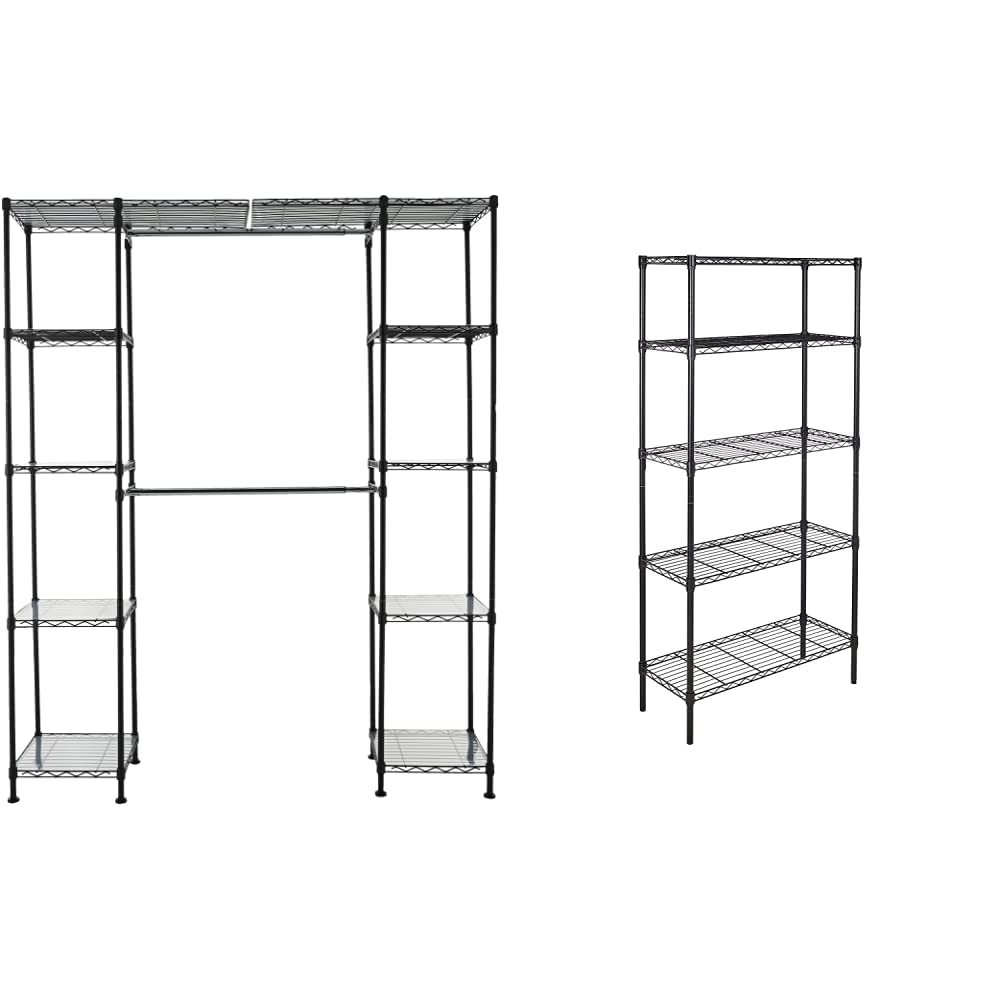 Photo 1 of **PARTS ONLY*** AmazonBasics Expandable Metal Hanging Rack Wardrobe with Shelves, Black & 5-Shelf Adjustable, Heavy Duty Storage Shelving Unit (350 lbs per shelf), Steel Organizer Wire Rack, Black,(36L x 14W x 72H)