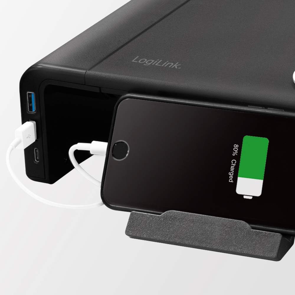 Logilink Ergonomic TV Monitor Riser with 3 x USB Ports, Max. Load 25 kg, Length = 42-52 cm, black, variabel (42-52cm) & USB - Image 5