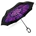 owen kyne Windproof Double Layer Folding Inverted Umbrella, Self Stand Upside-down Rain Protection Car Reverse Umbrellas with C-shaped Handle (New Violet Flower)