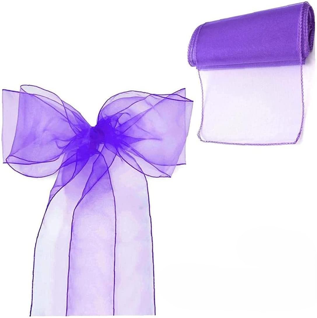 Namvo 10pcs Organza Chair Bows Purple, Fuller Wider Sash Chair Sashes Ribbon for Wedding Party Events Birthday Decoration, Not Included The White Chair Cover