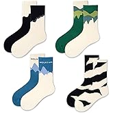 METICK 4 Pairs Cotton Fashion Athletics Retro Cute Striped Crew Socks for Women