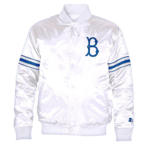 Brooklyn Dodgers MLB Men's Starter Satin Full Button Jacket White (XLarge)