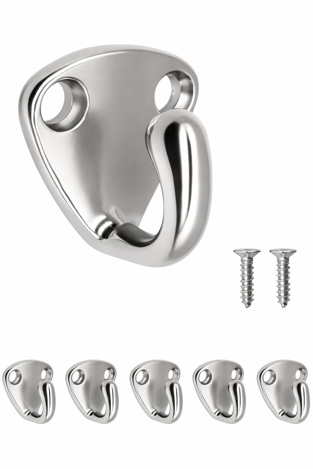 Fuxxer® 5 x Solid Stainless Steel Hooks, Wall Hooks, Marine Hooks, Set of 5, Silver