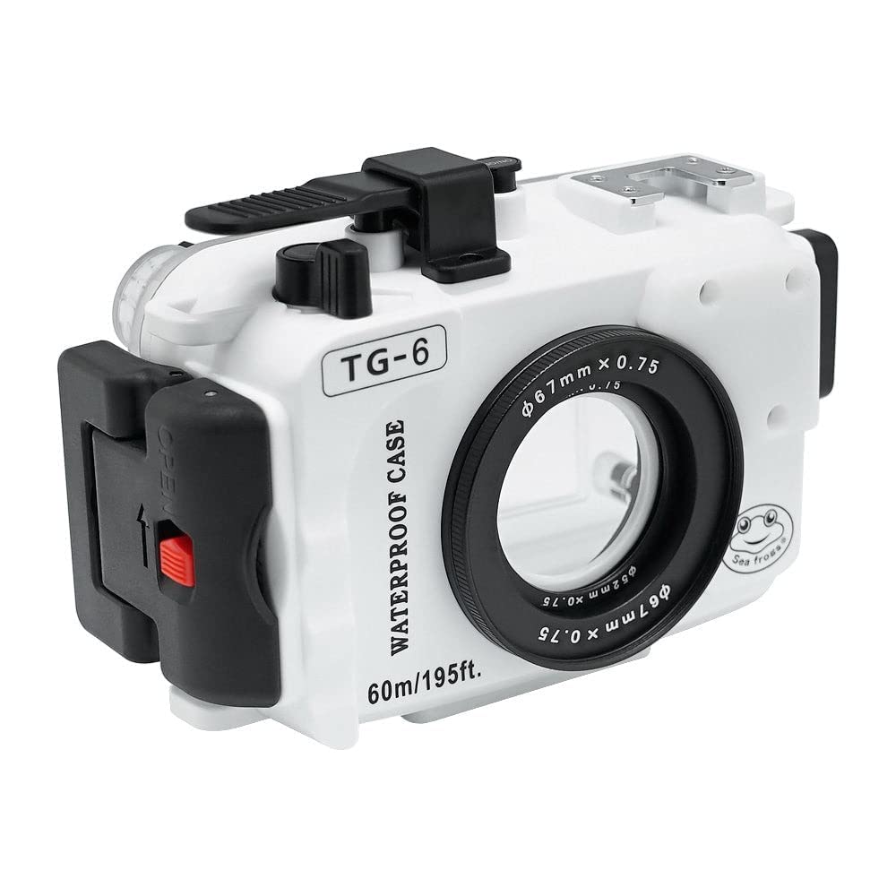 SeaFrogs Professional Underwater Housing for Olympus Tough TG-6 [60m/195ft] Scuba Waterproof Diving Case for Tough tg6, w/Inbuilt Leak Detection Sensor, Vacuum Pump Interface - White