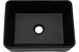 Lordear Black Vessel Sink Rectangular 16" x 12" Black Bathroom Vessel Sink Rectangular Ceramic Porcelain Vanity Above Couter Art Basin