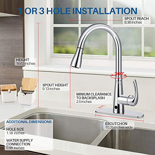 Motion Sensor Kitchen Faucet with Sprayer Polished Chrome No Touch