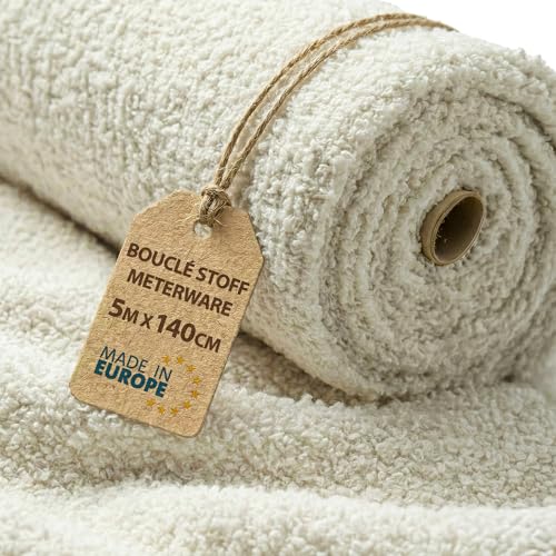 Boucle Fabric for Upholstery 5 m x 140 cm – Fabric for Sofas Chairs Upholstery by the Metre Textile Decoration Furniture Ideal for Cladding Seating Oeko Tex Light Beige