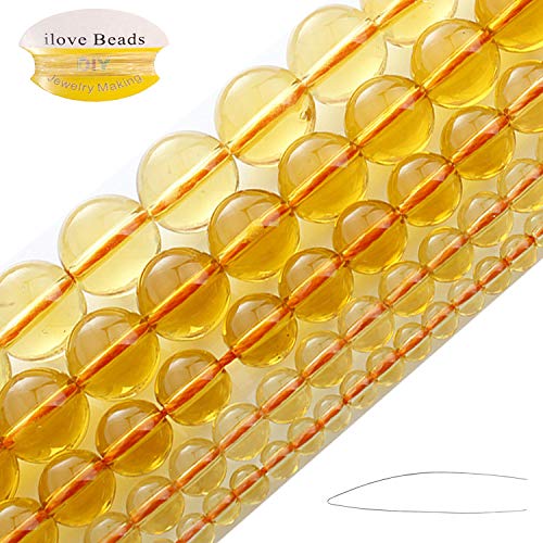 ILVBD Natural Round Yellow Citrine Quartz Gemstone Beads for DIY Jewelry Making 15