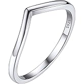 Bestyle Simple Sterling Silver Band Ring Wishbone Ring Full Cubic Zirconia Ring for Women, Love/Lucky Statement Promise Engagement Wedding Eternity Ring Stackbale, Size 4-12