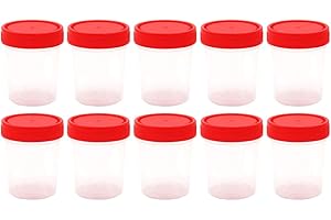 Sterile Specimen Cups with Lids, 10 Pcs Transparent Urine Collection Cup, Sample Jars for Secure Collection of Pee, Stool, Se