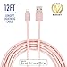 vCharged 12 FT Longest 2 Pack Pink/Rose Gold MFi Certified Lightning Cable Nylon Braided USB Long iPhone Charger for Apple iPhone 14 Pro Max, 13, 12, 11/Mini/XR, XS, X, 8, 7, iPad, Airpods - Updated