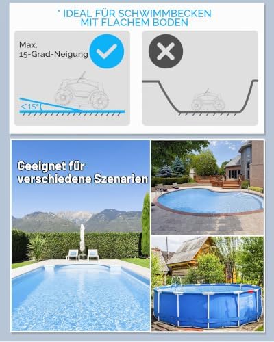 Poolroboter Akku für 130 Minuten Betrieb, Poolsauger mit Starke Leistung, Dual-Antriebsmotoren, Schneller Wasserablass, Pool Bodensauger für Aufstellpool/Außenpool bis zu 100m²