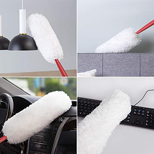 CLEANHOME Microfiber Feather Duster with Extension Pole and 1 Extra Duster Refill，for Cleaning High Ceiling Fan, Interior Roof, Cobweb, Computer Screens, Car,White - Thumbnail 2