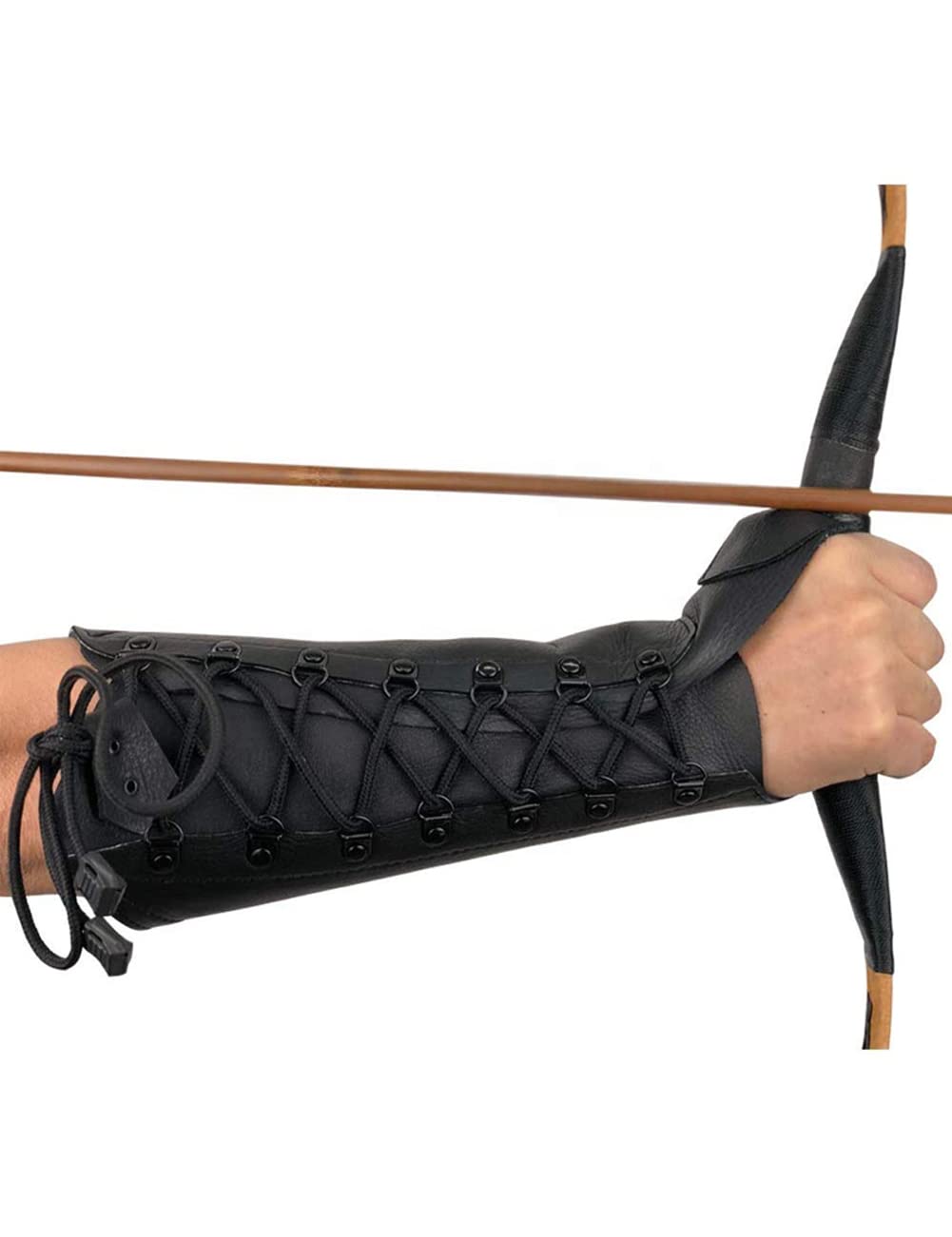 longbowmaker Black Archery Arm Guard Adjustable Cow Leather Antique Bracer 12.2 Inches-right