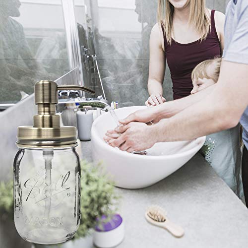 Mason Jar Soap Lotion Dispenser (Brushed Champagne), Stainless Steel Pump, with 16 Ounce Ball Mason Jar/Classic Decor for Bedroom, Bathroom, Kitchen, Farmhouse Decor (Brass) - Thumbnail 4