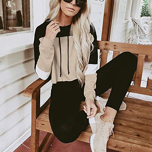 Womens Splcing Color Tops Duseedik Hooded Solid Long Sleeve Plus Size Hoodie Sweatshirt Pullover Blouse