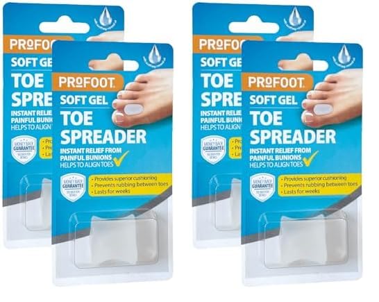 PROFOOT SoftGel Toe Spreader - Relieve Bunion Pain and Align Toes - Gentle Bunion Corrector - Washable, Reusable - 4 Pack