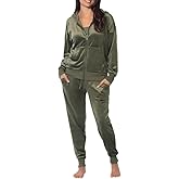 Felina Women's 2 Piece Velour Track Suit, Hoodie and Jogger Lounge Set (US, Alpha, Small, Regular, Regular, Deep Olive (Green))