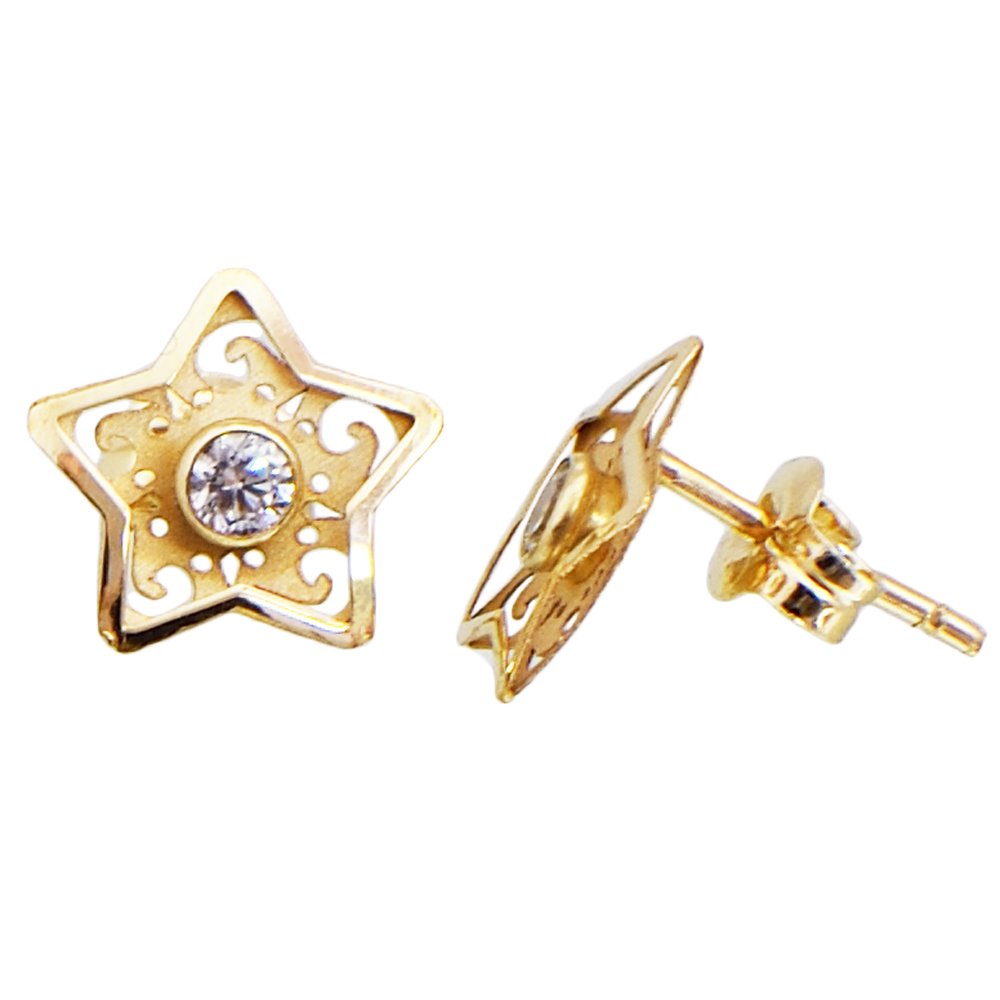 I Be Star 3D Cubic Zirconia 9 mm Stud Earrings in 14 K Gold 35585141001PS mm, 35585141001PS