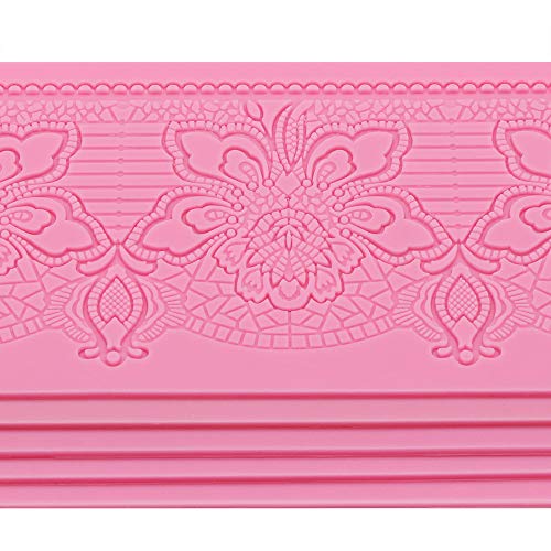 Silicone Lace Molds, Beasea 5pcs Fondant Cake Decorating Tools Lace Decoration Mat Flower Pattern Molds Sugar Craft Tools - Pink