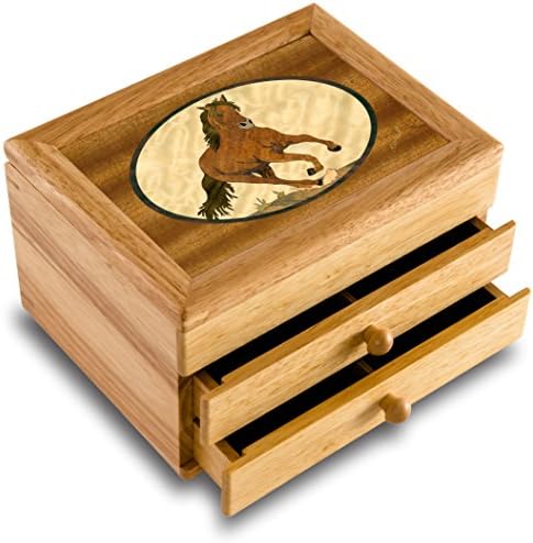 MarqArtHorse Wood Art Jewelry Box & Gift - Handmade USA - Unmatched Quality - Unique, No Two are the Same - Original Work of Wood Art (#6128 Stallion 2 Drawer)