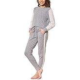 Flora Nikrooz Women's 2 Piece Long Sleeve Lounge Set with Lace, Long Sleeve Top & Jogger Pant