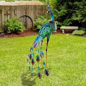 Oritty Standing Peacock Statue Garden Decor for Indoor Outdoor Patio Sculpture, Lawn Garden Statue, Metal Bird Yard Art…