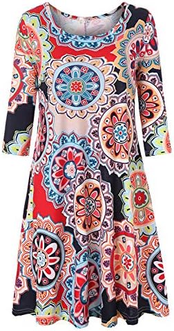 Womens Casual Round Neck Plus Size Floral Tunic Shirt Dress with Pockets