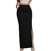 BEAUDRM Women's High Waist Maxi Skirt Ruched Side Split Thigh Elegant Bodycon Long Skirts