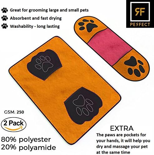 Microfiber Pet Towel Super Pack - Absorbent Drying Dog-Cat hypoallergenic bath towel by peRFect (Orange and Fuchsia)