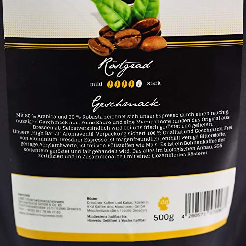 Dresdner Espresso - Kaffeebohnen, Espressobohnen aus biologischem Anbau / fair gehandelter Espresso Kaffee / rauchig… – Bild 3