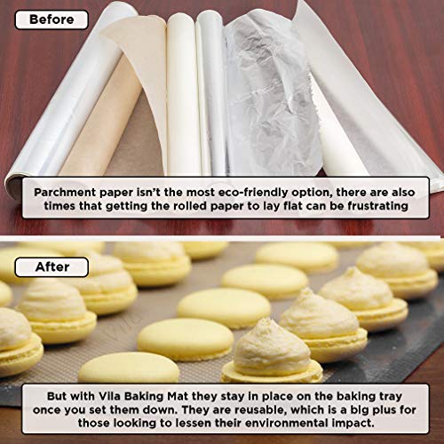 2 Baking Mats - Tray pan liner for Healthy, Fat-free dishes - Food-grade Silicon Liner Reusable up to 2,000 Times - Non-Stick Cookie Sheets - Perfect for Macarons, Pastry, Bread, Bun making