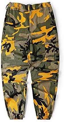 LifeShe Men's Casual Slim Fit Camo Jogger Cargo Pant (Medium, Yellow)