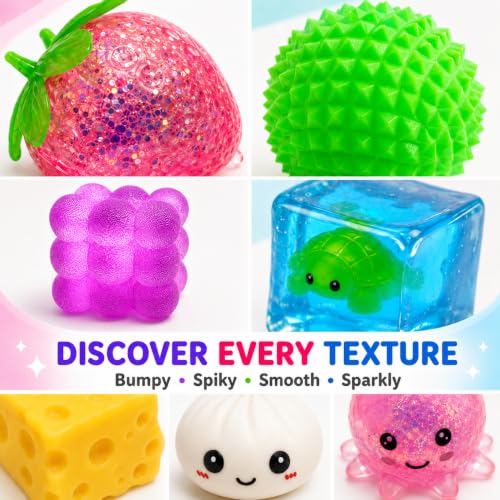 9 Pack Squishy Squeeze Toys, Random Color Soft Fidget Toys for Stress Relief, Cute Animal Fruit Food Shapes, Mini Desk Sensory Fidget Set for Adults and Teens