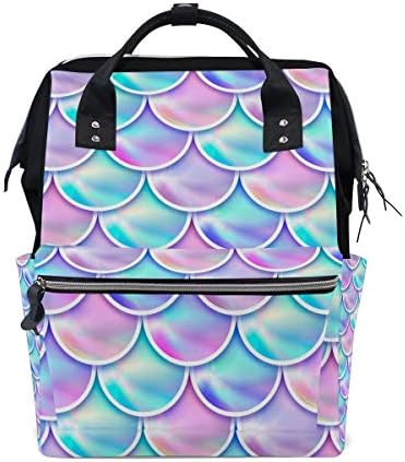 WIHVE Casual Backpack Lilac Magic Mermaid Scales Diaper Bag Wide Doctor Style Top Opening
