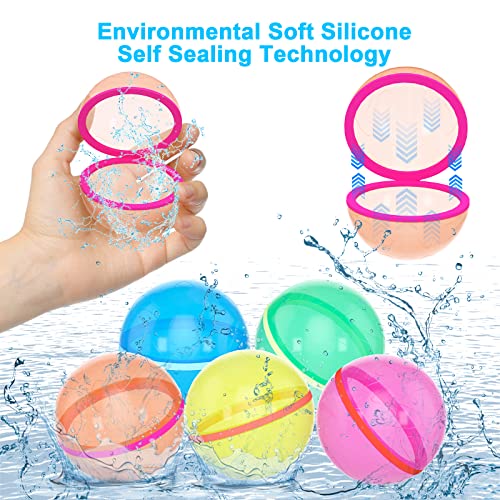 AiParty Reusable Water Balloons, Pack of 5 Silicone and Magnets Refillable Throwable Splash Self Sealing Water Splash Ball for Summer Outdoor Party, Pool Beach Toys for Kids