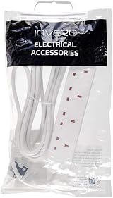 Invero 4 Way Gang Power Extension Lead Cable 3M Metre White 13A UK Plug Approved view 8