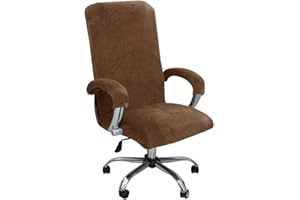 ITFRO 3 Piece Office Chair Cover with Armrest Covers Camel Velvet Computer Desk Chair Cover with Zipper Universal Rotating Gaming Chair Slipcover High Back Chair Seat Protector (Camel)