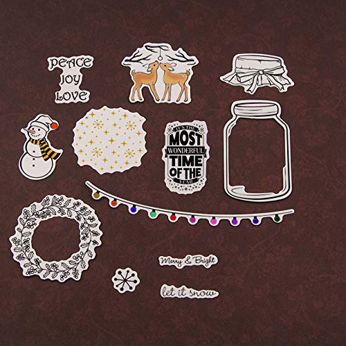 KWELLAM Merry Christmas Let it Snow Snowman Wreath Bottle Deer Star Party Light Clear Stamps for Card Making Decoration and DIY Scrapbooking