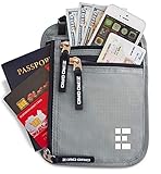 Zero Grid Neck Wallet w/RFID Blocking- Concealed Travel Pouch & Passport Holder (Ash)