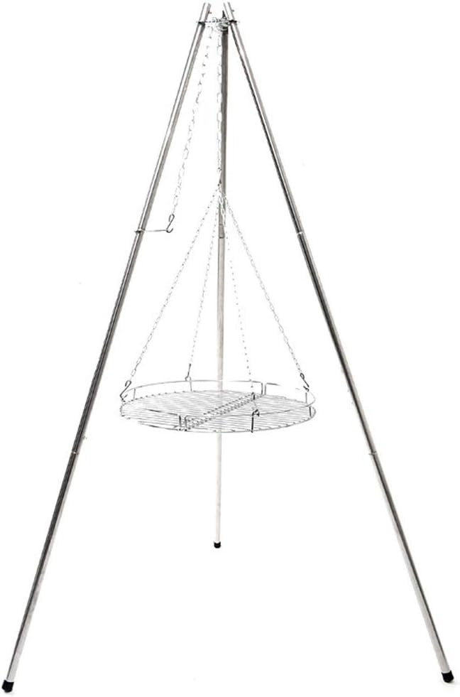 YECUI Outdoor Large Tripod Stainless Steel Grill with Grilled Net Camping Dinner BBQ Campfire Pot Bracket Bracket Set with Grilled Net