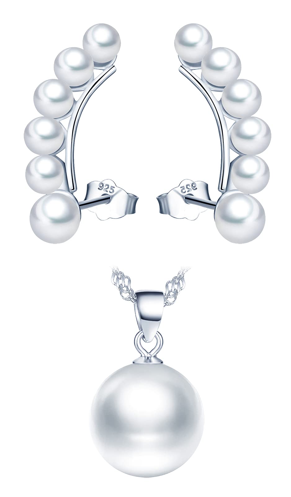 Yumilok Elegant Pear Jewellery Set 925 Sterling Silver Ear Climbers Necklace Set for Wedding