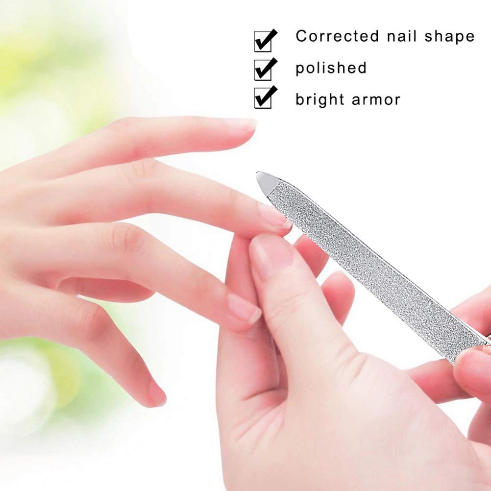 4 Pcs Metal Nail File Diamond Nail Files Stainless Steel Nail File Kit Double Side Fingernail Toenail Files for Salon Home Travel Use(5.9Inch)