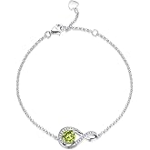 GEMLANTO 925 Sterling Silver Birthstone Bracelets for Women Charm Infinity Bracelet Birthday Anniversary Valentine's Day Jewelry Gifts for Her Women, Adjustable Chain